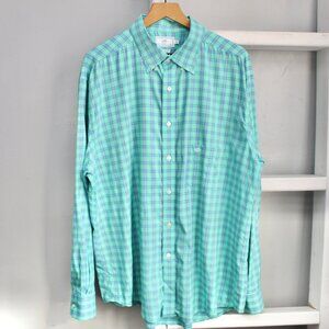 Southern Tide Green Blue White Plaid Prefromance Long Sleeve Sport Shirt Size XL